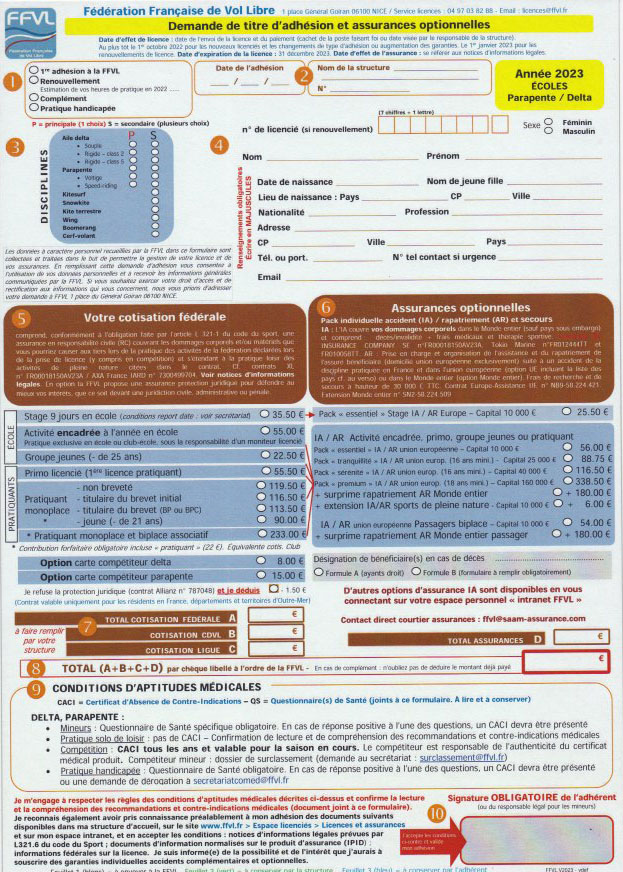 licence ffvl 2023