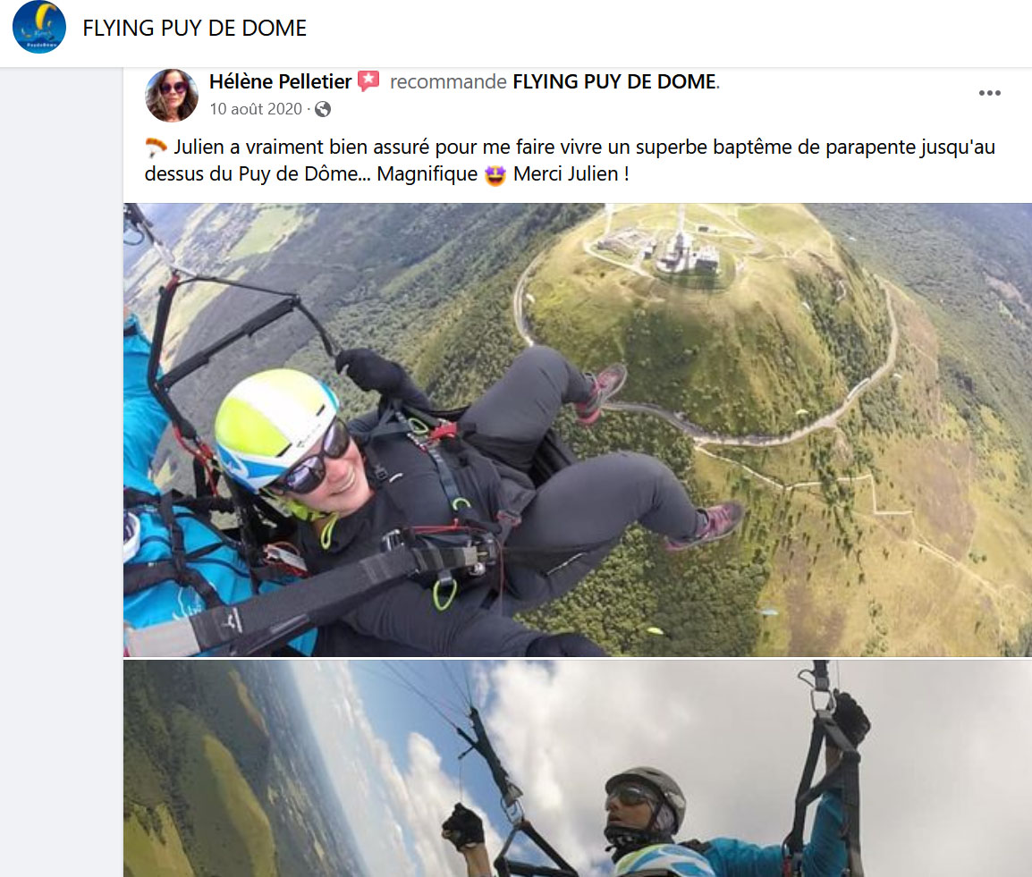 Avis Bapteme Parapente Flying Puy De Dome Helene