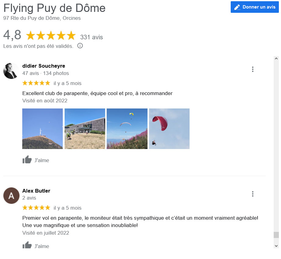 Avis Biplace Parapente Flying Puy De Dome Google Didier Alex