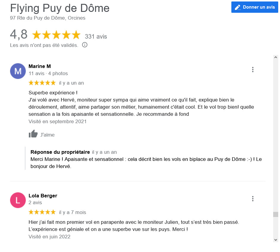 Avis Google Biplace Parapente Flying Puy De Dome Marine Lola