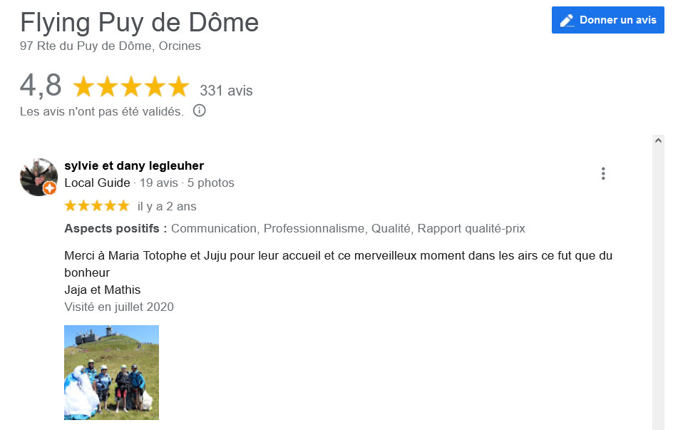 Avis Google Biplace Parapente Flying Puy De Dome Sylvie