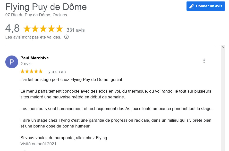 Avis Google Stage Parapente Flying Puy De Dome Paul